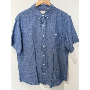 Weatherproof Vintage Short Sleeve button down Shirt Size L Blue windowpane print